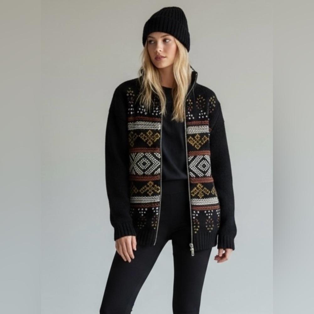 RW&CO. Sherpa Lined Oversized XS Cardigan Jacket Full Zip Aztec‎ Print